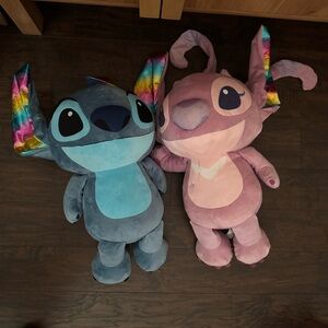 Disney Jumbo Stitch And Angel Plush. 2 Feet Tall rainbow ears